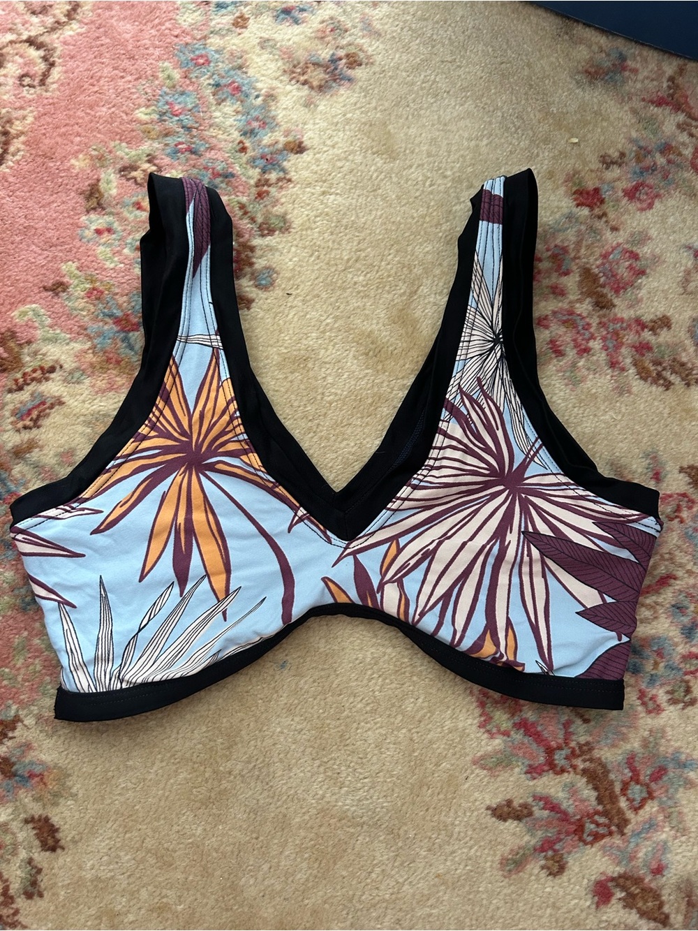 Maaji Irreversible Light Blue, Plum & Orange Floral Wireless Bikini Top